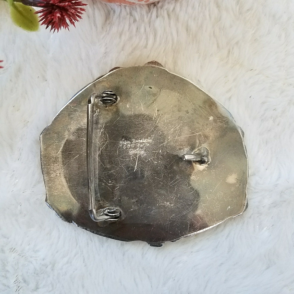John Renner Turquoise Sterling Silver Belt Buckle - Picture 2 of 6